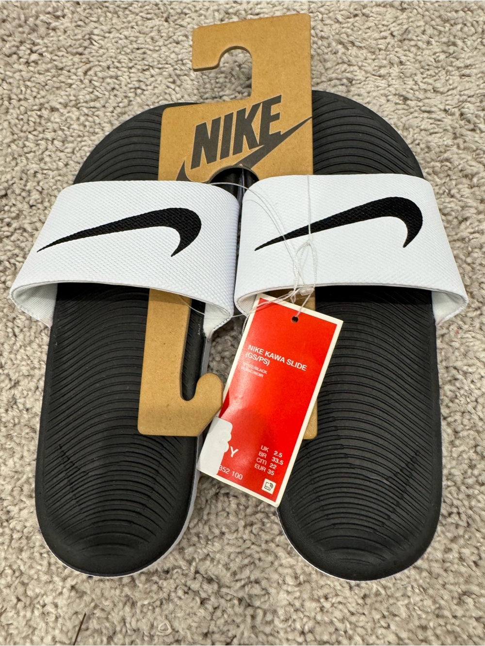 NWT Nike Kawa Slides White Black Youth 3 Kids Sandals GS PS